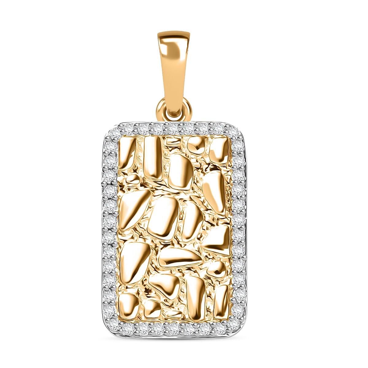 9K Yellow Gold Moissanite Textured Rectangular Halo Pendant 8269740 0