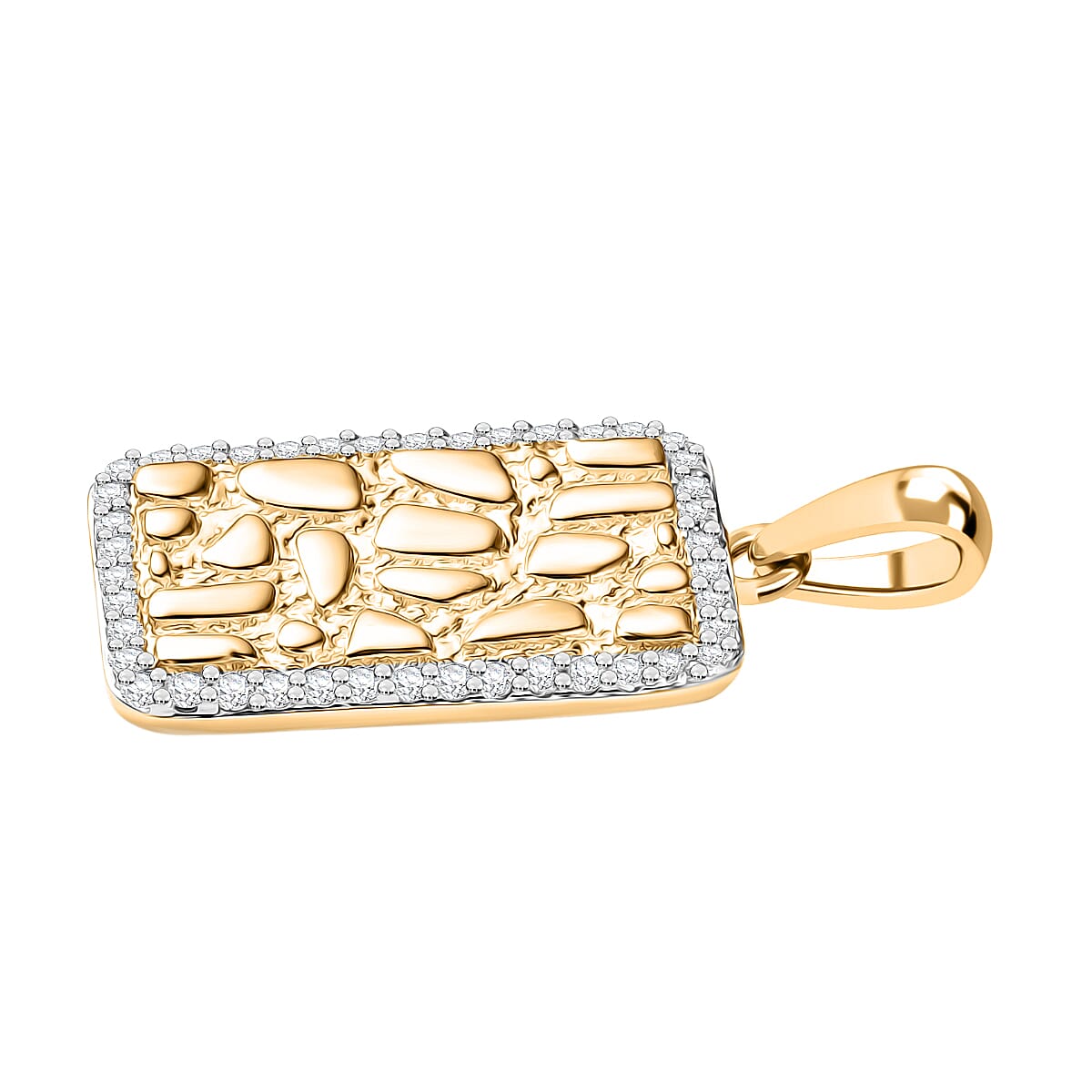 9K Yellow Gold Moissanite Textured Rectangular Halo Pendant 8269740 4