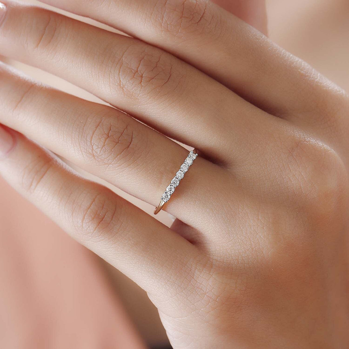 9K Yellow Gold Moissanite Half Eternity Ring 7159056 2