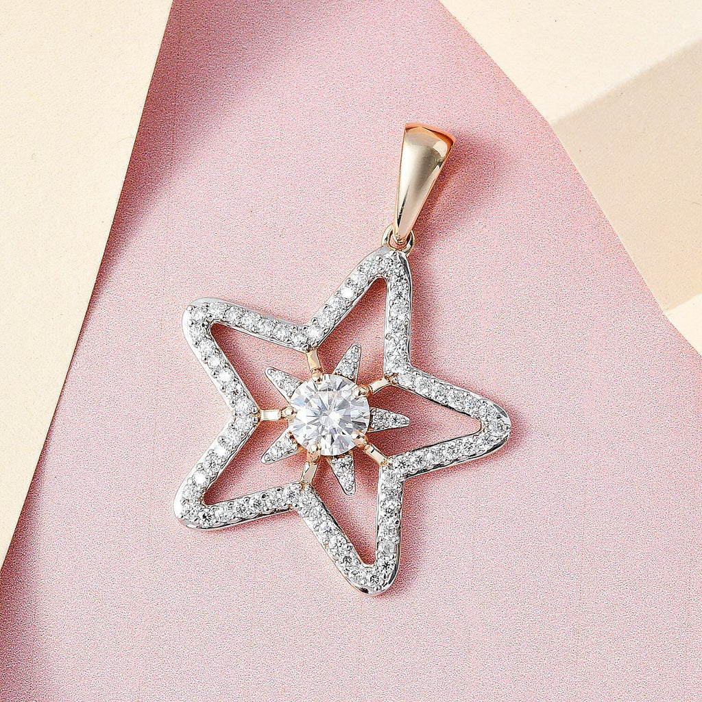 9K Yellow Gold Moissanite Star Pendant 1.45 Ct.
