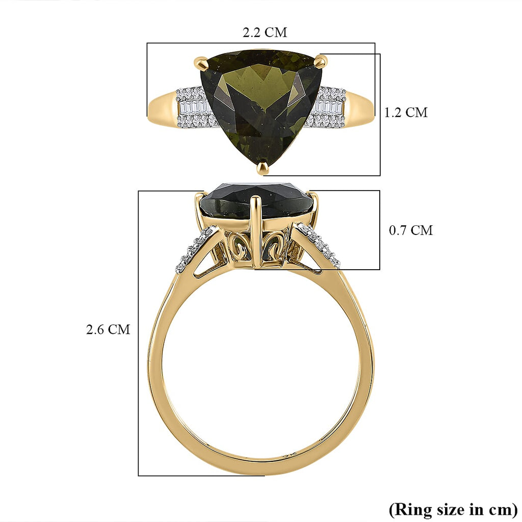 9K Yellow Gold Moldavite and Diamond Ring 3.30 Ct