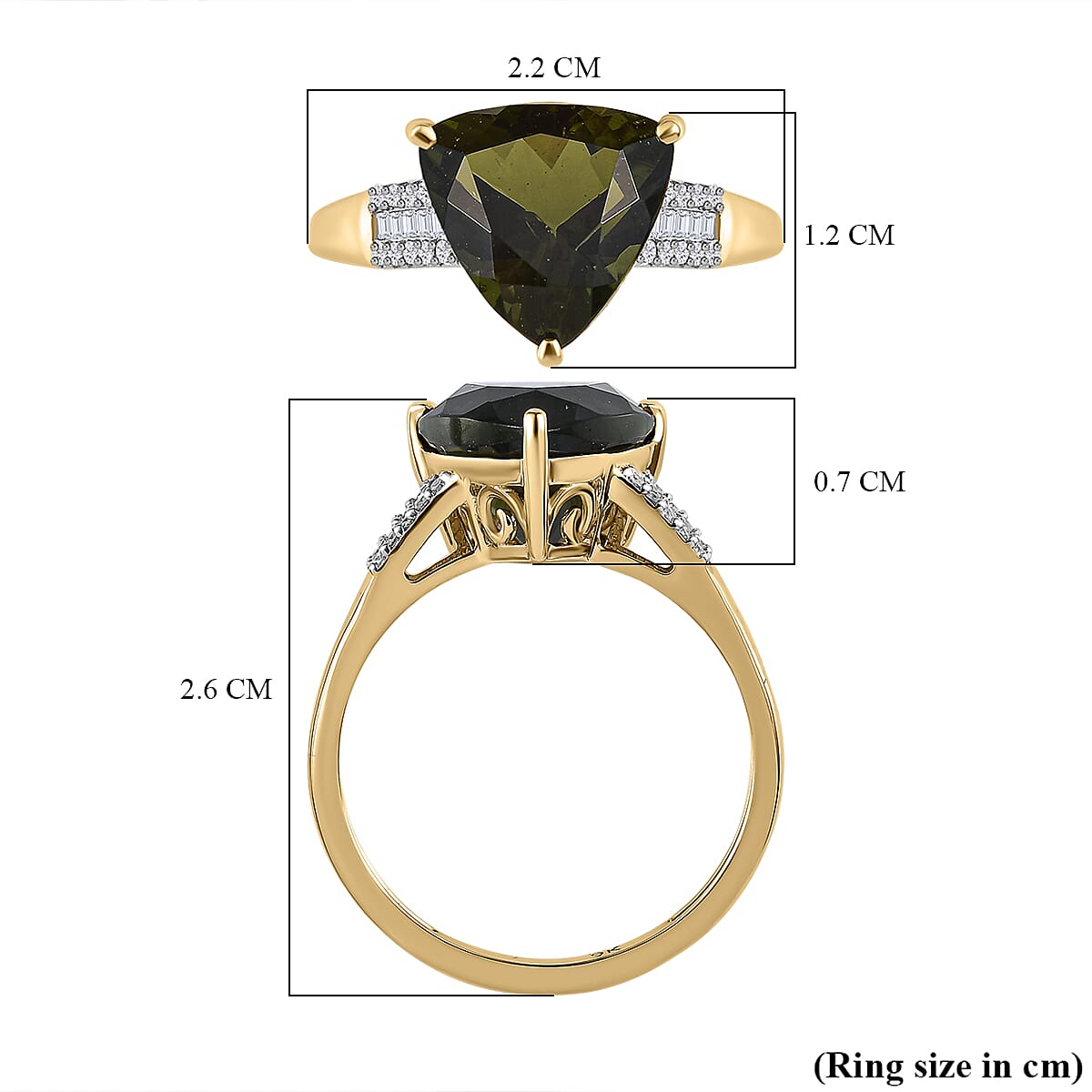 9K Yellow Gold Moldavite and Diamond Ring 3.30 Ct 7511165 6