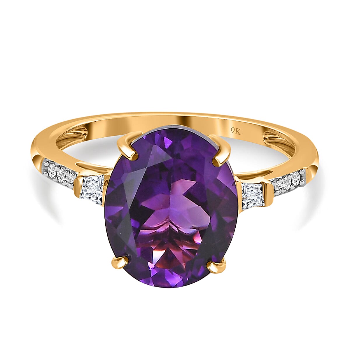 3.68 Ct AA Moroccan Amethyst and Diamond Solitaire Ring in 9K Yellow Gold 7534215 0