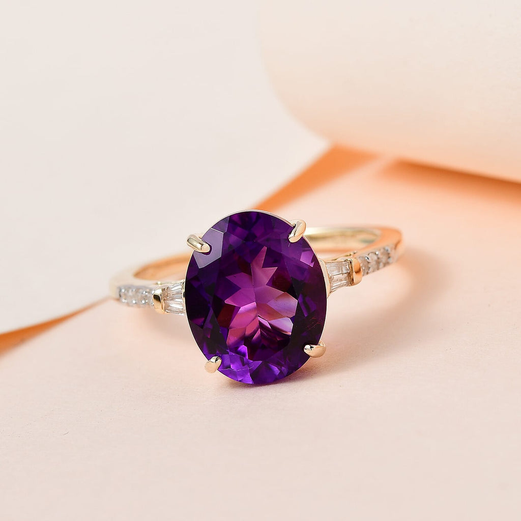 9K Yellow Gold Moroccan Amethyst & Diamond Ring 3.68 Ct.