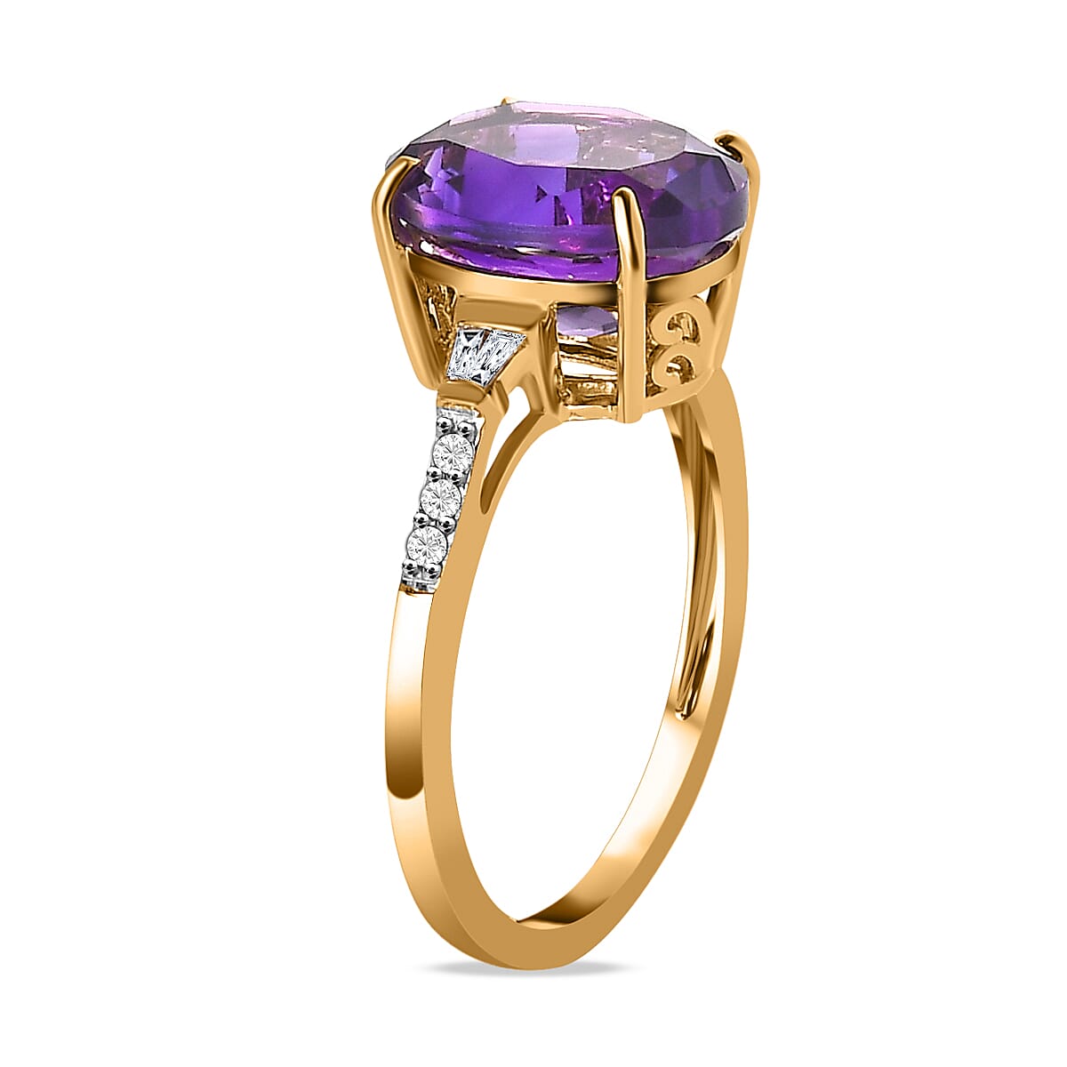 3.68 Ct AA Moroccan Amethyst and Diamond Solitaire Ring in 9K Yellow Gold 7534215 3