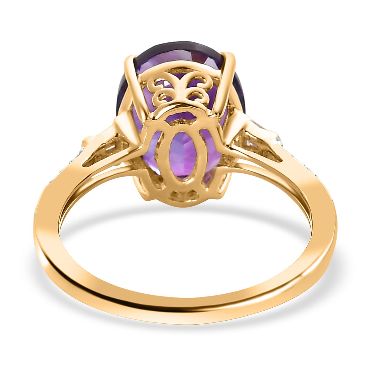 3.68 Ct AA Moroccan Amethyst and Diamond Solitaire Ring in 9K Yellow Gold 7534215 4