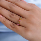 9K Yellow Gold Multi-Tourmaline 7 Stone Band Ring 1.60 Ct