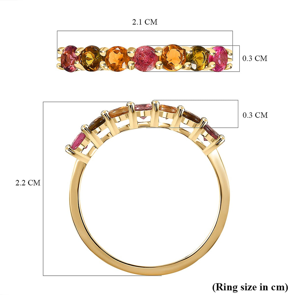 9K Yellow Gold Multi-Tourmaline 7 Stone Band Ring 1.60 Ct