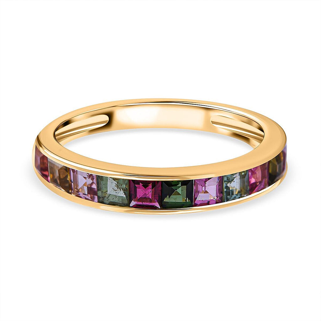9K Yellow Gold Moissanite Multi Turmaline Half Eternity Ring 1.00 Ct.