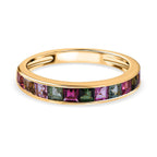 9K Yellow Gold Moissanite Multi Turmaline Half Eternity Ring 1.00 Ct.