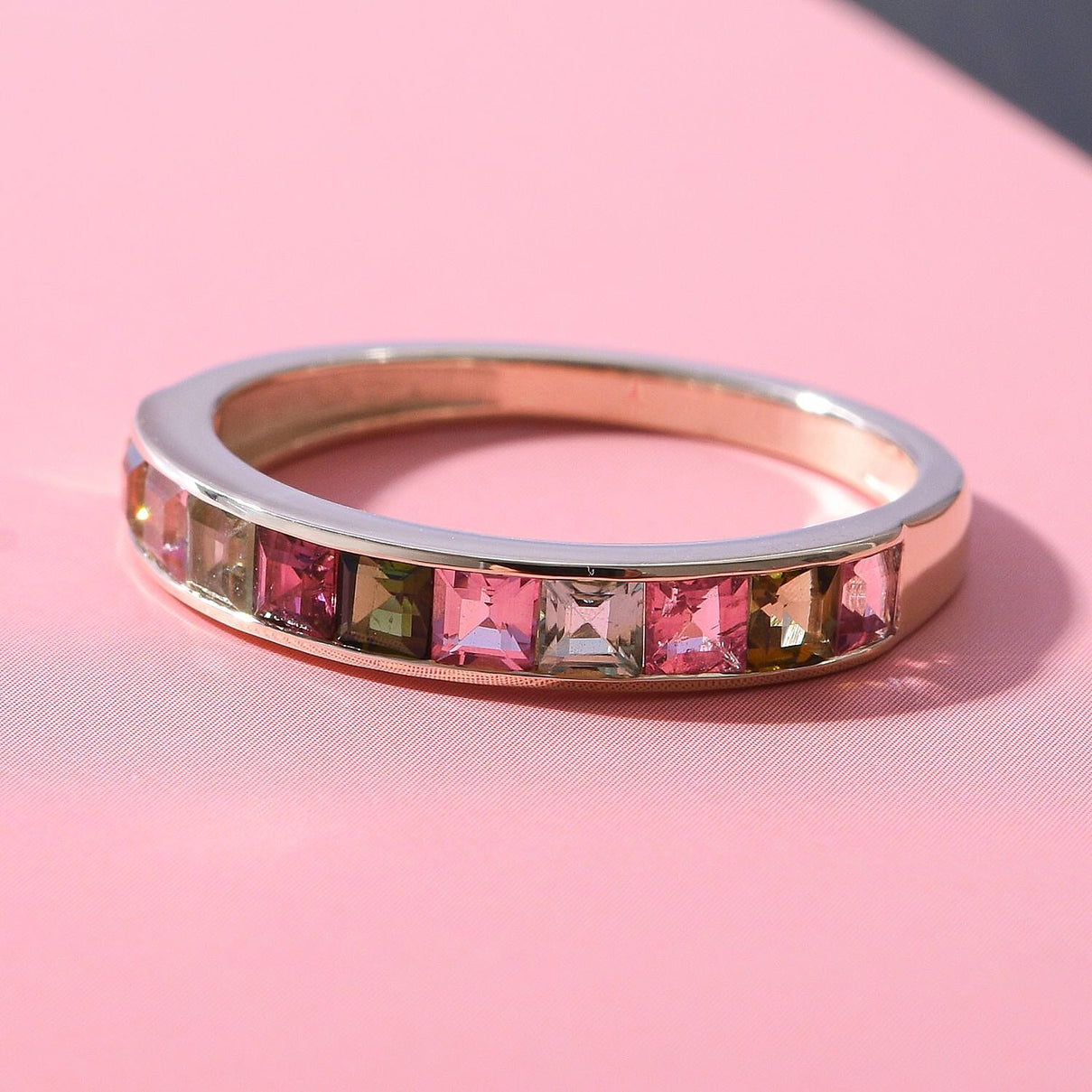 9K Yellow Gold Moissanite Multi Turmaline Half Eternity Ring 1.00 Ct. 7326011 2