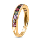 9K Yellow Gold Moissanite Multi Turmaline Half Eternity Ring 1.00 Ct.