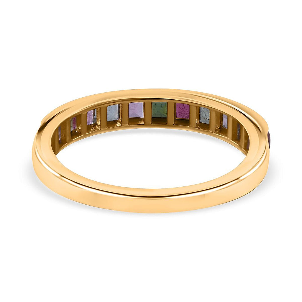 9K Yellow Gold Moissanite Multi Turmaline Half Eternity Ring 1.00 Ct.