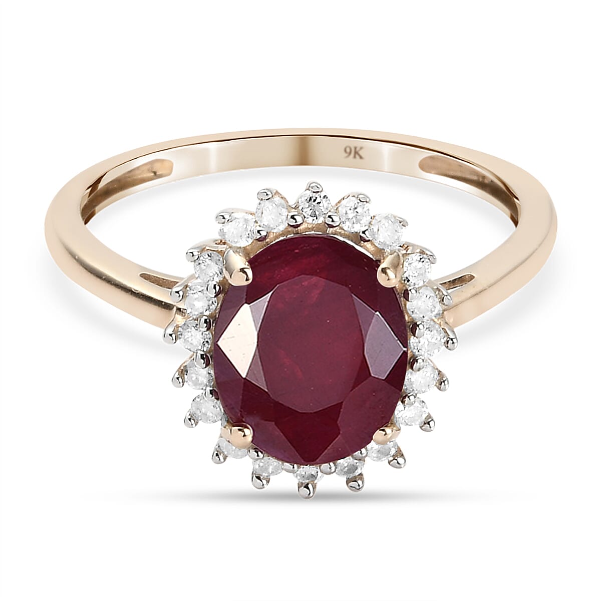 9K Yellow Gold Mundra Ruby and Diamond Halo Ring 2.39 Ct. 7871486 0
