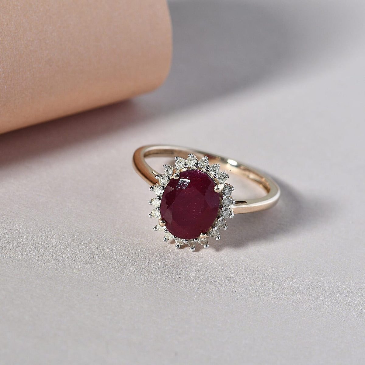 9K Yellow Gold Mundra Ruby and Diamond Halo Ring 2.39 Ct. 7871486 2