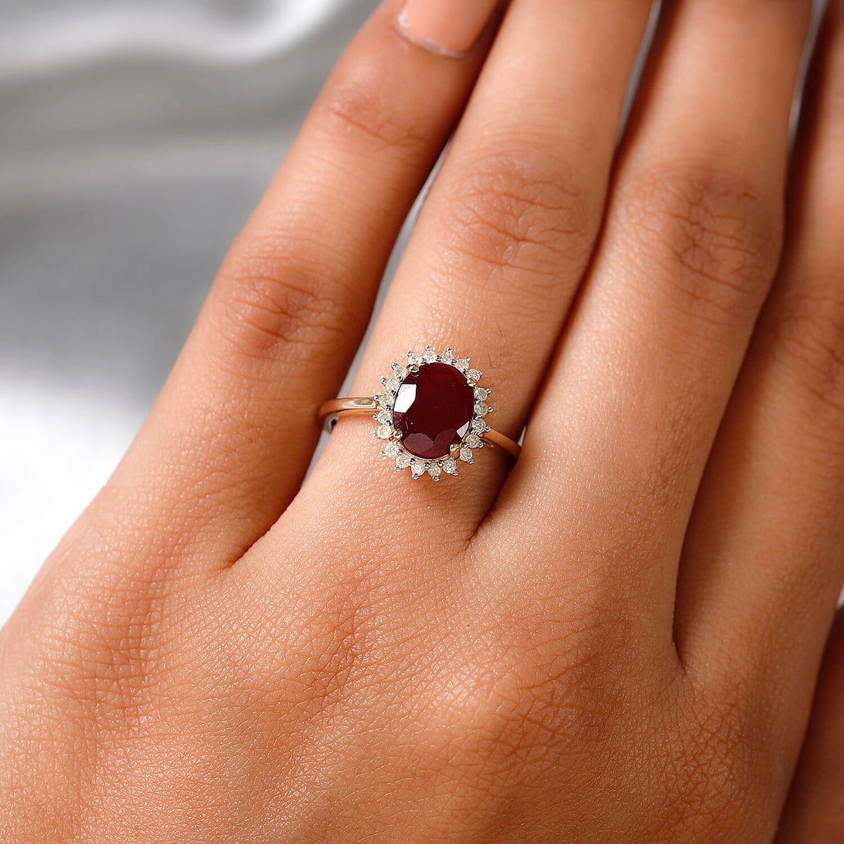 9K Yellow Gold Mundra Ruby and Diamond Halo Ring 2.39 Ct. 7871486 3