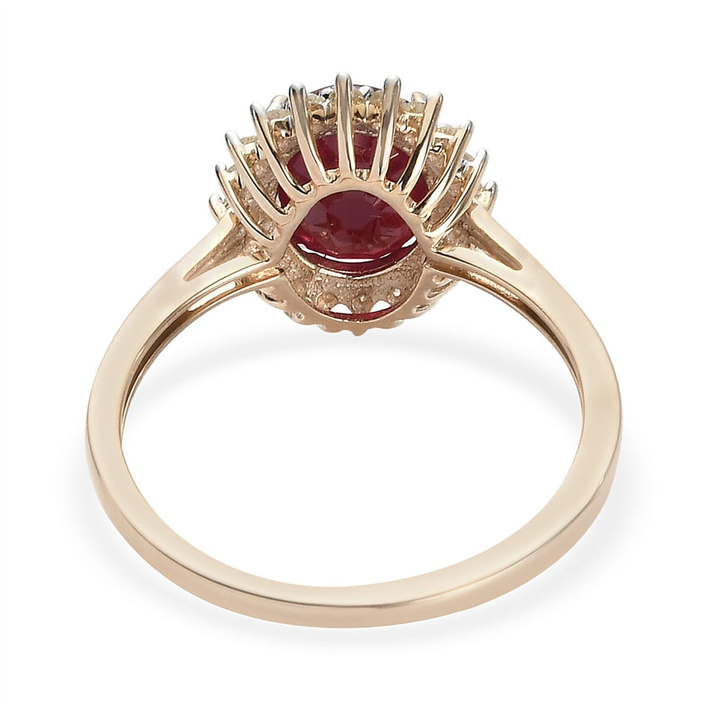 9K Yellow Gold Mundara Ruby and Diamond Halo Ring 2.39 Ct.