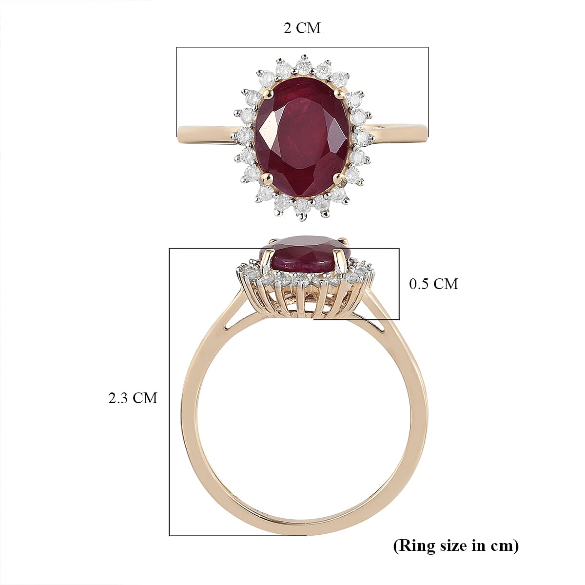 9K Yellow Gold Mundra Ruby and Diamond Halo Ring 2.39 Ct. 7871486 6