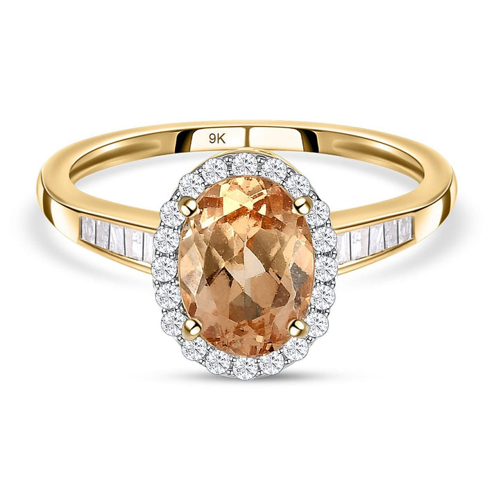 Natural Ceylon Garnet and Diamond Halo Ring in 9K Yellow Gold 7026210 1