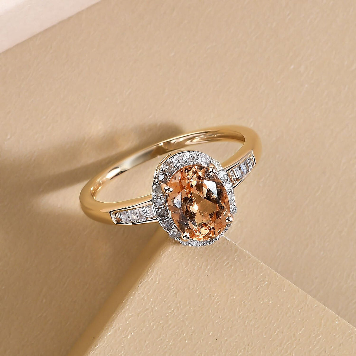 Natural Ceylon Garnet and Diamond Halo Ring in 9K Yellow Gold 7026207 1