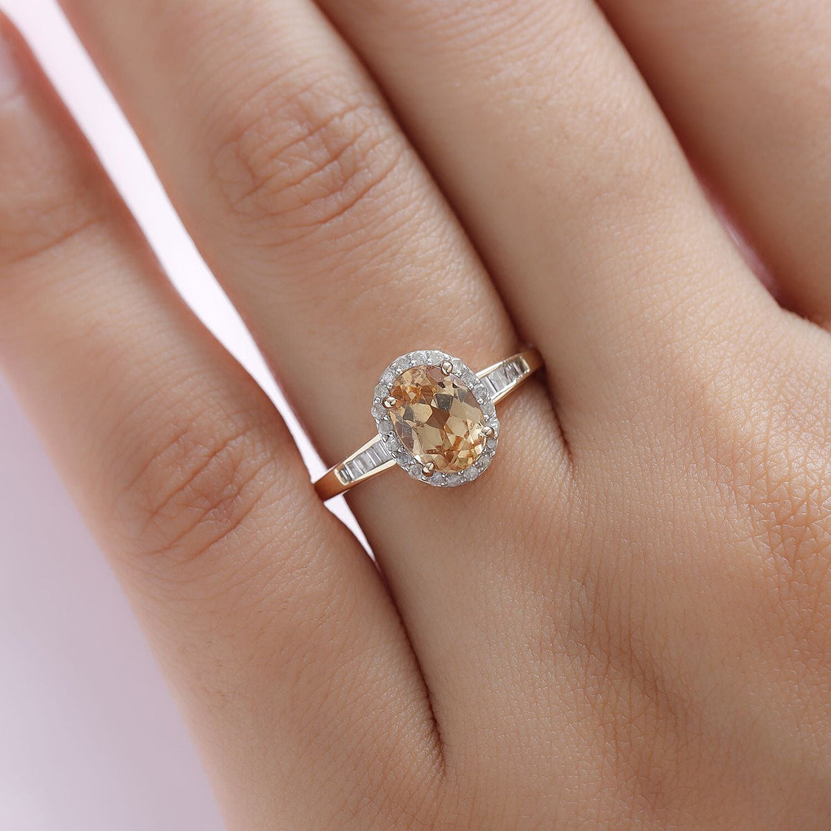 Natural Ceylon Garnet and Diamond Halo Ring in 9K Yellow Gold 7026207 2
