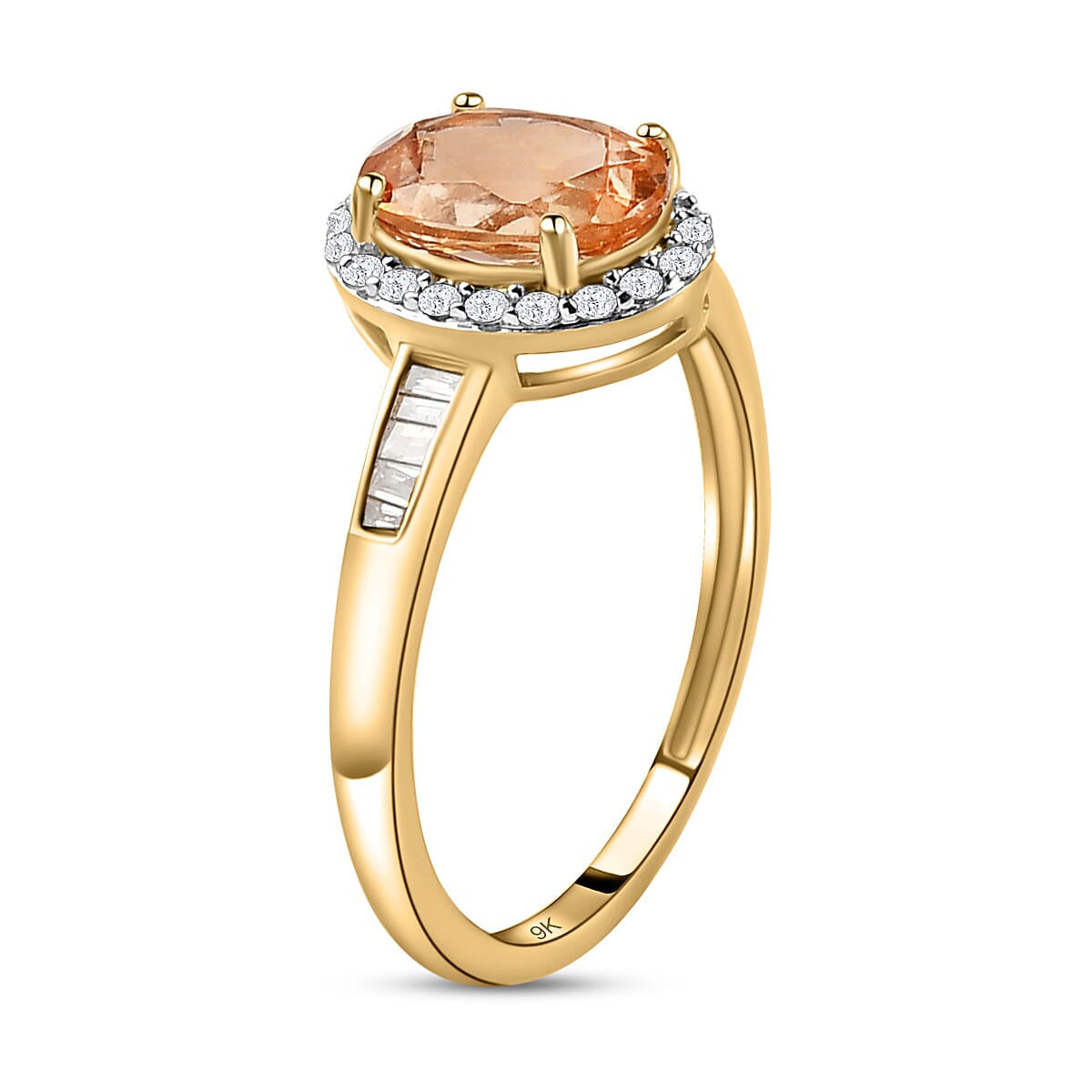 Natural Ceylon Garnet and Diamond Halo Ring in 9K Yellow Gold 7026207 3