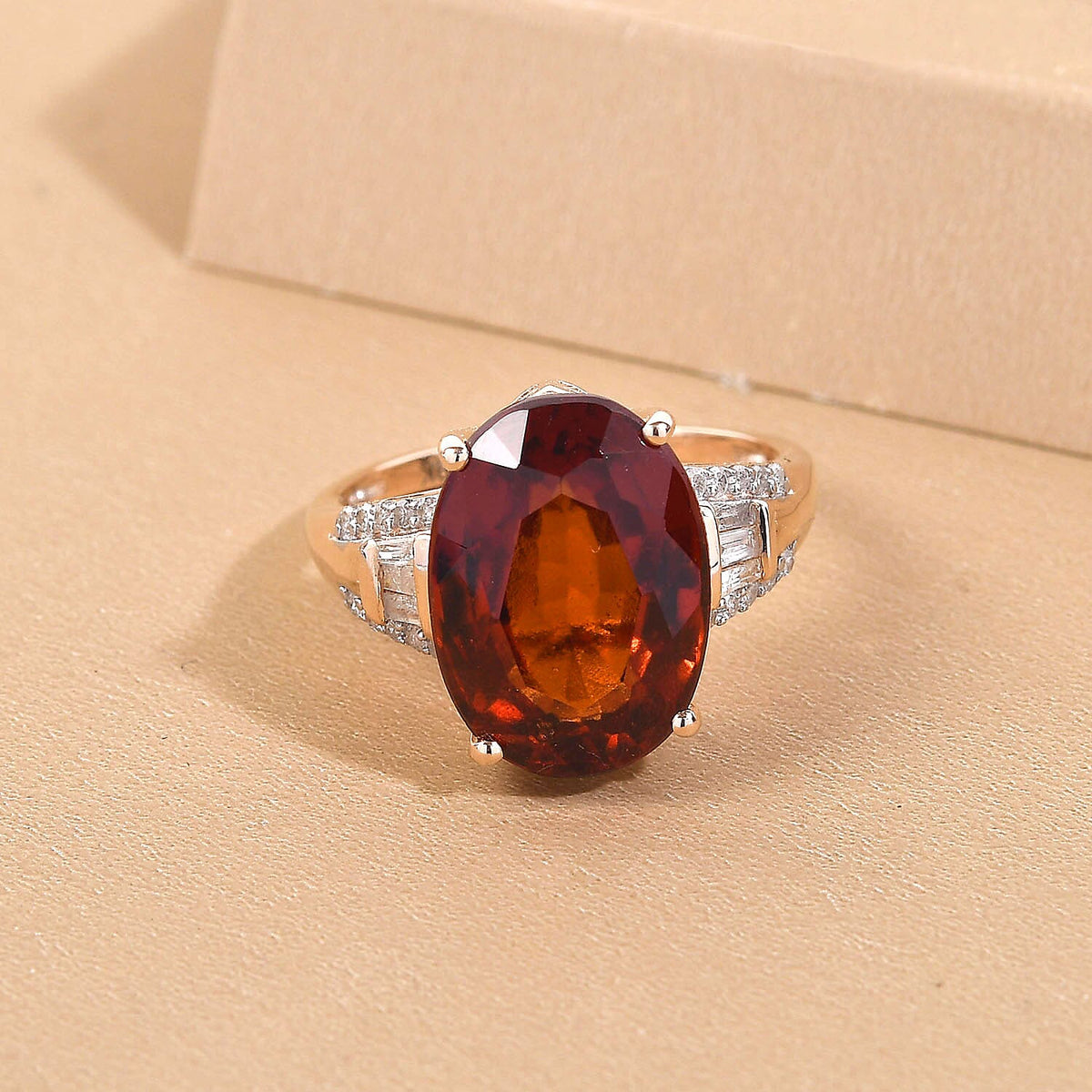 9K Yellow Gold Natural Ceylon Honey Garnet and Diamond Ring 7.59 Ct. 7080868 4