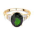 9K Yellow Gold Natural Chrome Diopside and Diamond Ring 3.61 Ct.