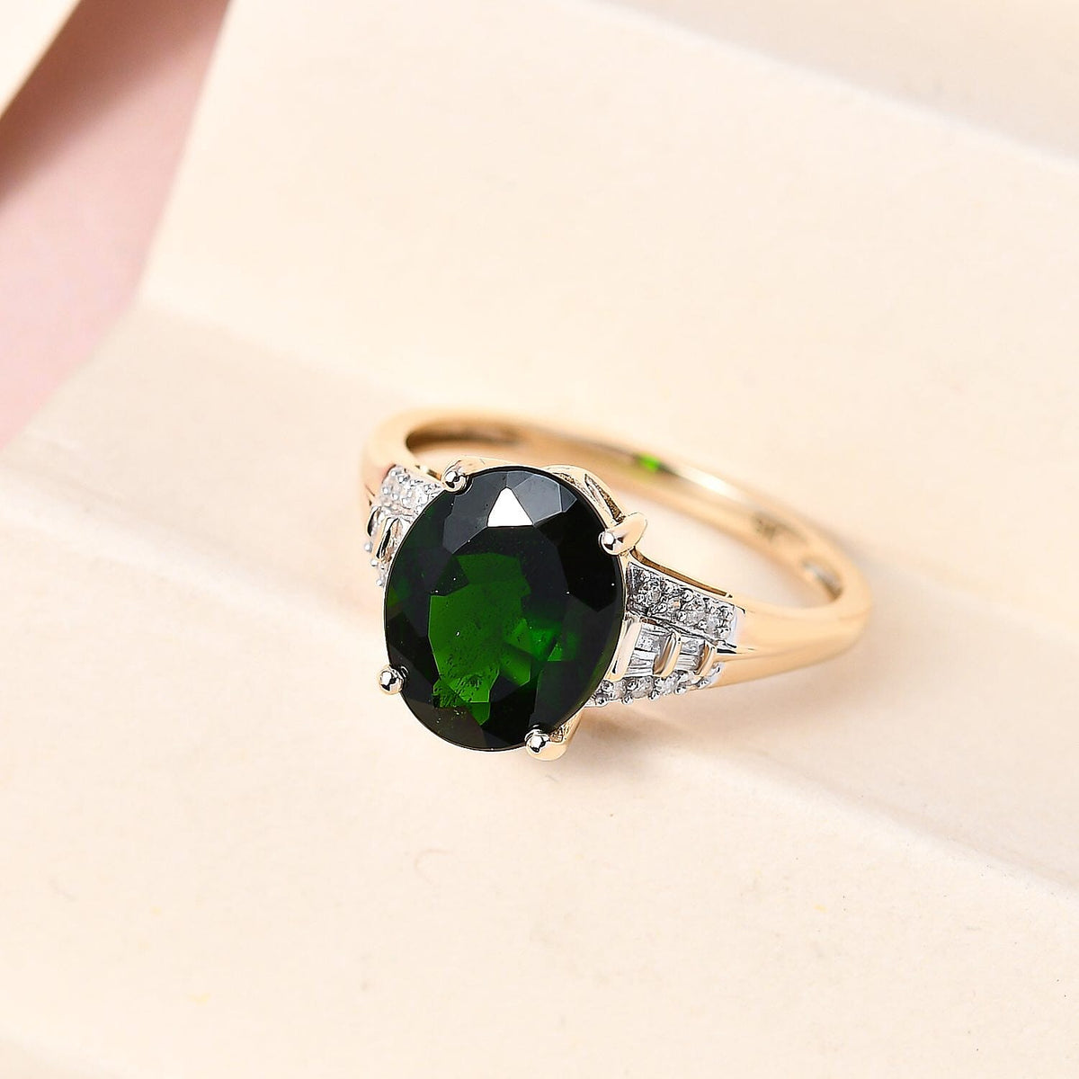 9K Yellow Gold Natural Chrome Diopside and Diamond Ring 3.61 Ct. 7254372 1