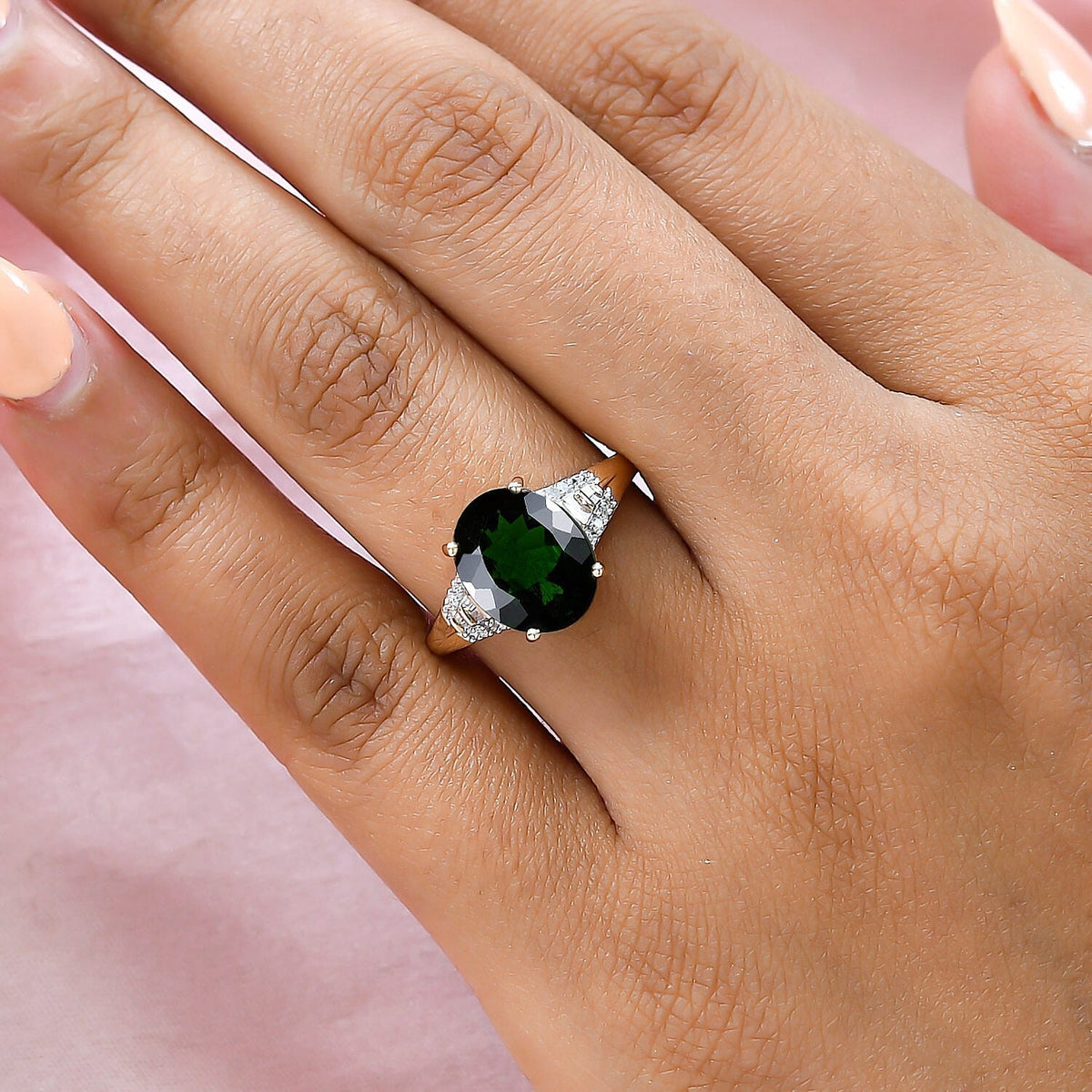 9K Yellow Gold Natural Chrome Diopside and Diamond Ring 3.61 Ct. 7254372 2