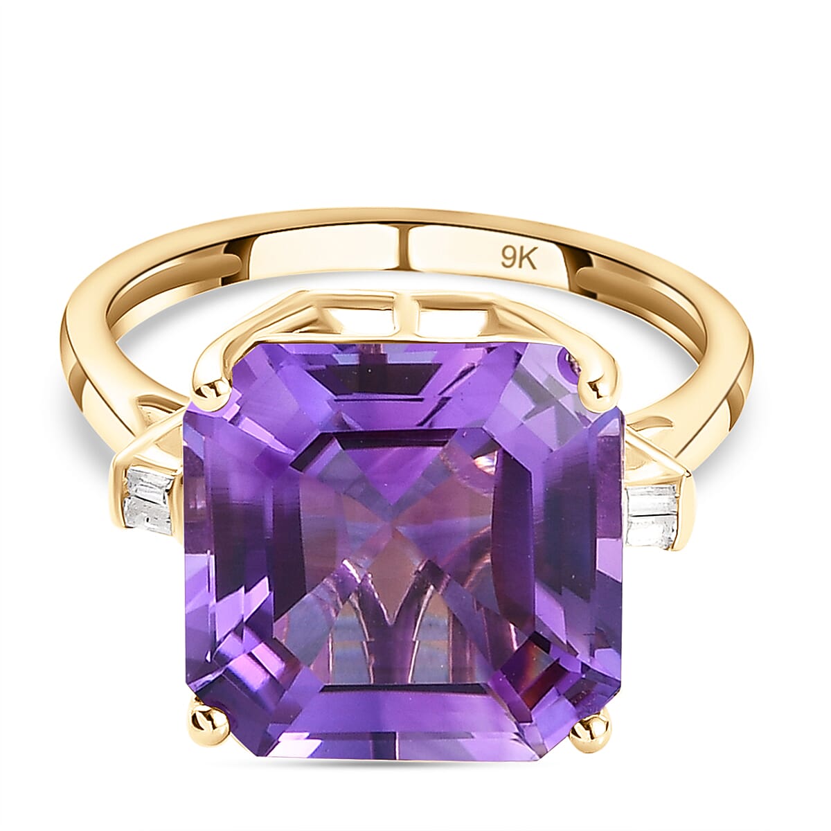 9K Yellow Gold Natural Moroccan Amethyst (Asscher 12x12 mm) and Natural Zircon Ring 7.67 Ct. 7012258 0