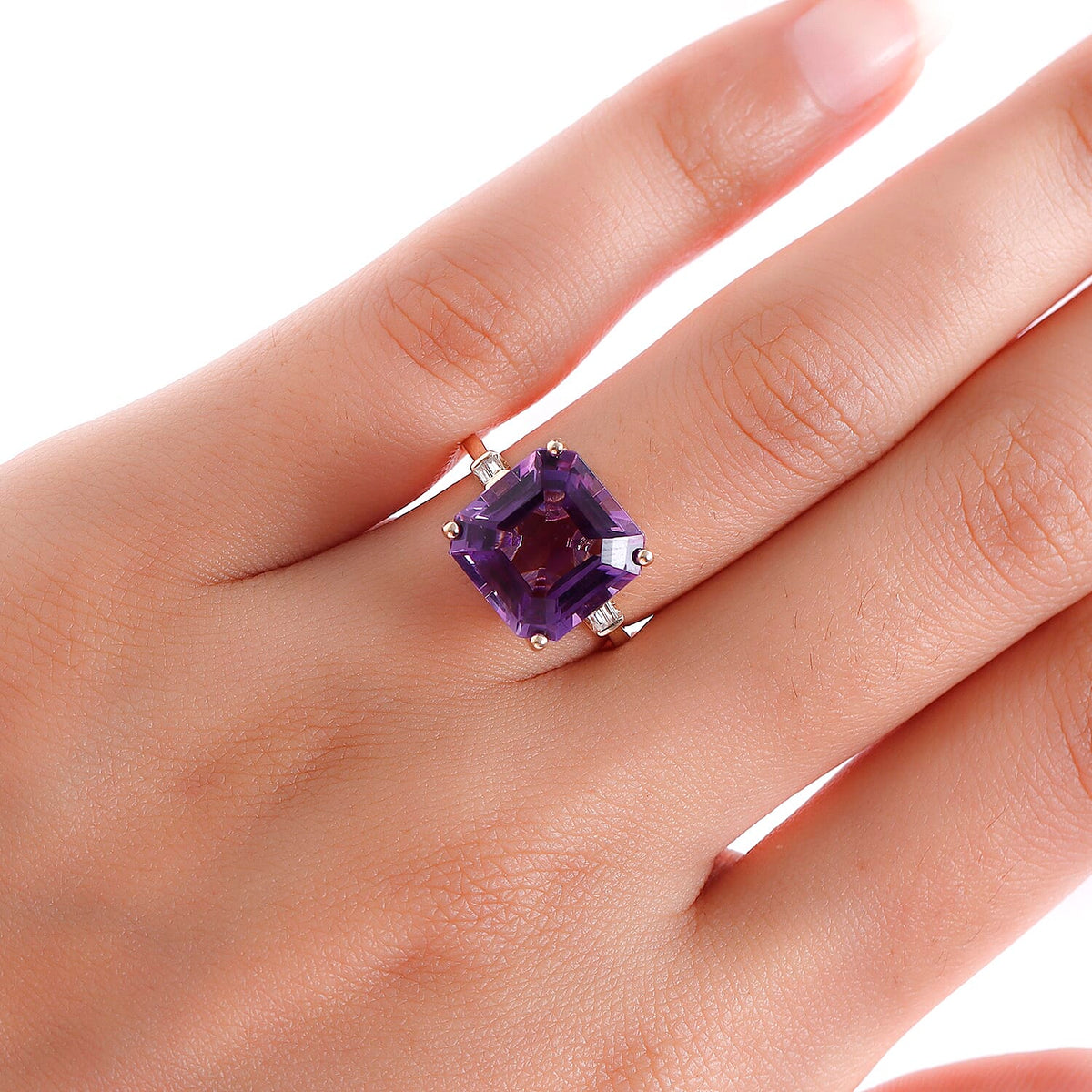 9K Yellow Gold Natural Moroccan Amethyst (Asscher 12x12 mm) and Natural Zircon Ring 7.67 Ct. 7012258 4