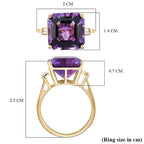 9K Yellow Gold Natural Moroccan Amethyst (Asscher 12x12 mm) and Natural Zircon Ring 7.67 Ct.