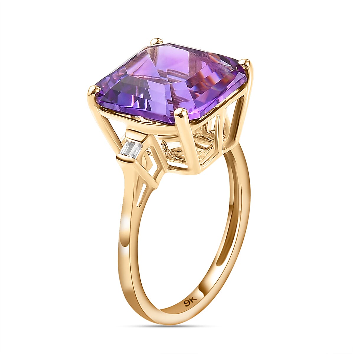 9K Yellow Gold Natural Moroccan Amethyst (Asscher 12x12 mm) and Natural Zircon Ring 7.67 Ct. 7012258 10
