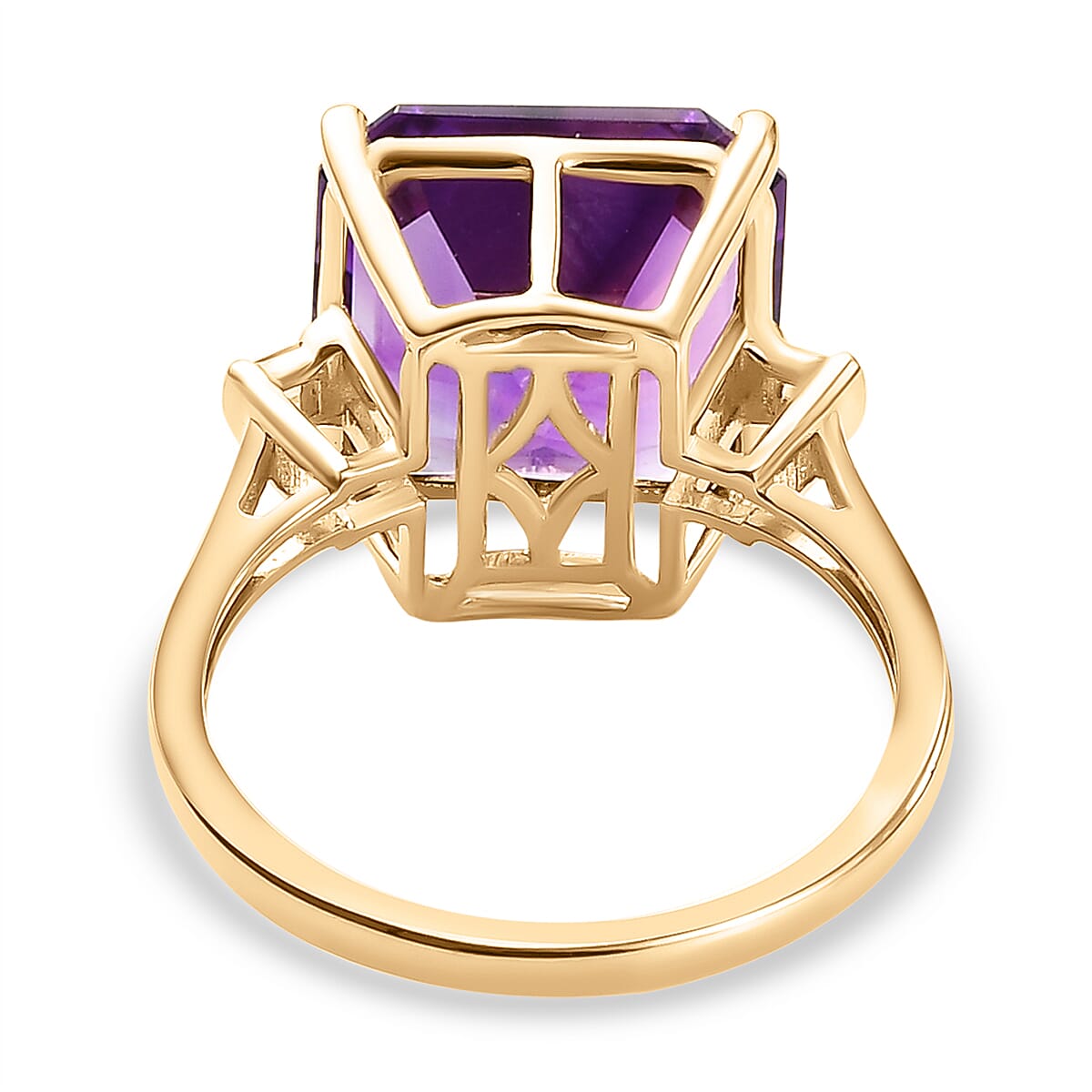 9K Yellow Gold Natural Moroccan Amethyst (Asscher 12x12 mm) and Natural Zircon Ring 7.67 Ct. 7012258 11