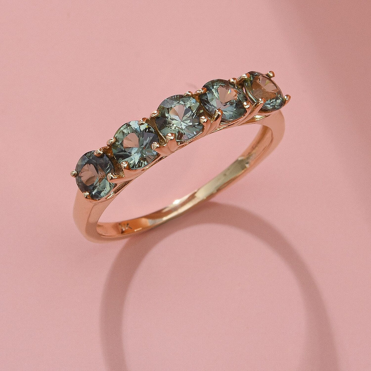 9K Yellow Gold Natural Parti Sapphire 5 Stone Ring 1.50 Ct. 8962194 2