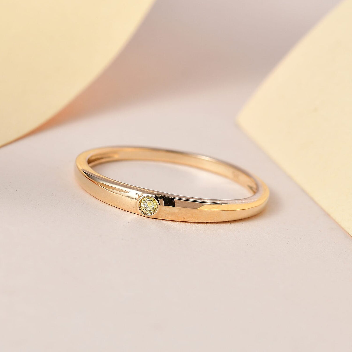 9K Yellow Gold Natural Yellow Diamond Solitaire Wedding Band Ring 7517124 2