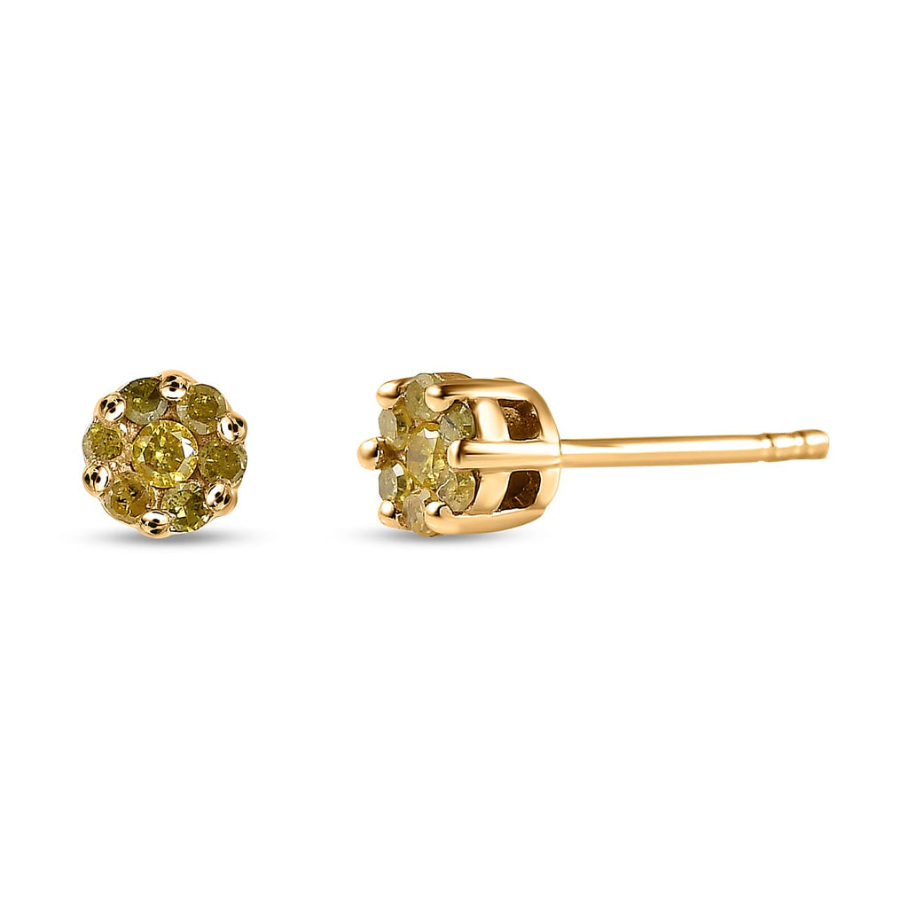 9K Yellow Gold Natural Yellow Diamond Stud Earrings