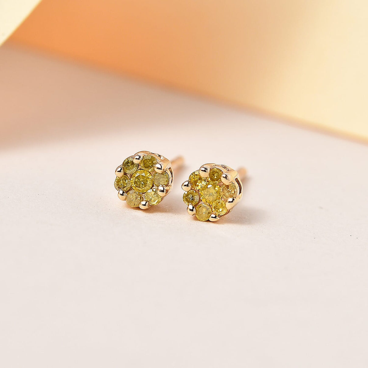 9K Yellow Gold Natural Yellow Diamond Stud Earrings 7513346 2