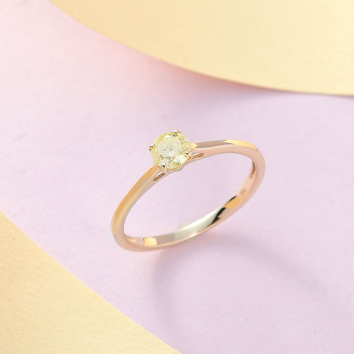 9K Yellow Gold Natural Yellow Diamond (I3-GH) Solitaire SGL Certified Ring 7437193 1