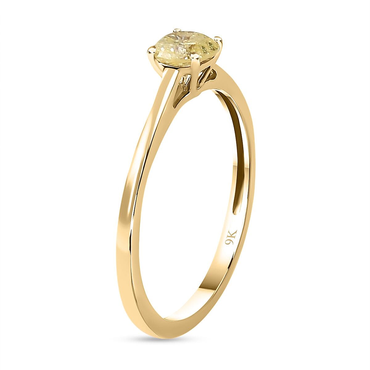 9K Yellow Gold Natural Yellow Diamond (I3-GH) Solitaire SGL Certified Ring 7437193 3