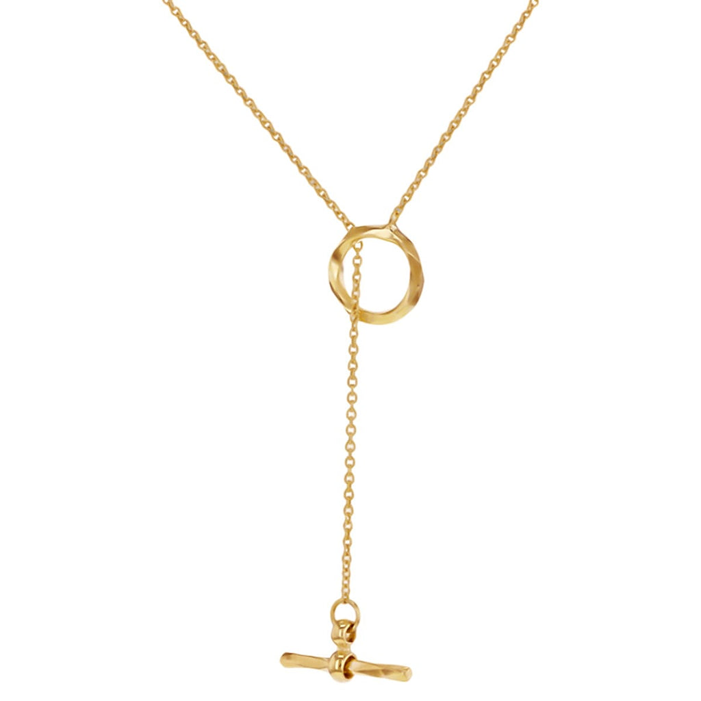 Italian Closeout Deal -- 9K Yellow Gold Lariat T-Bar Diamond Cut Necklace