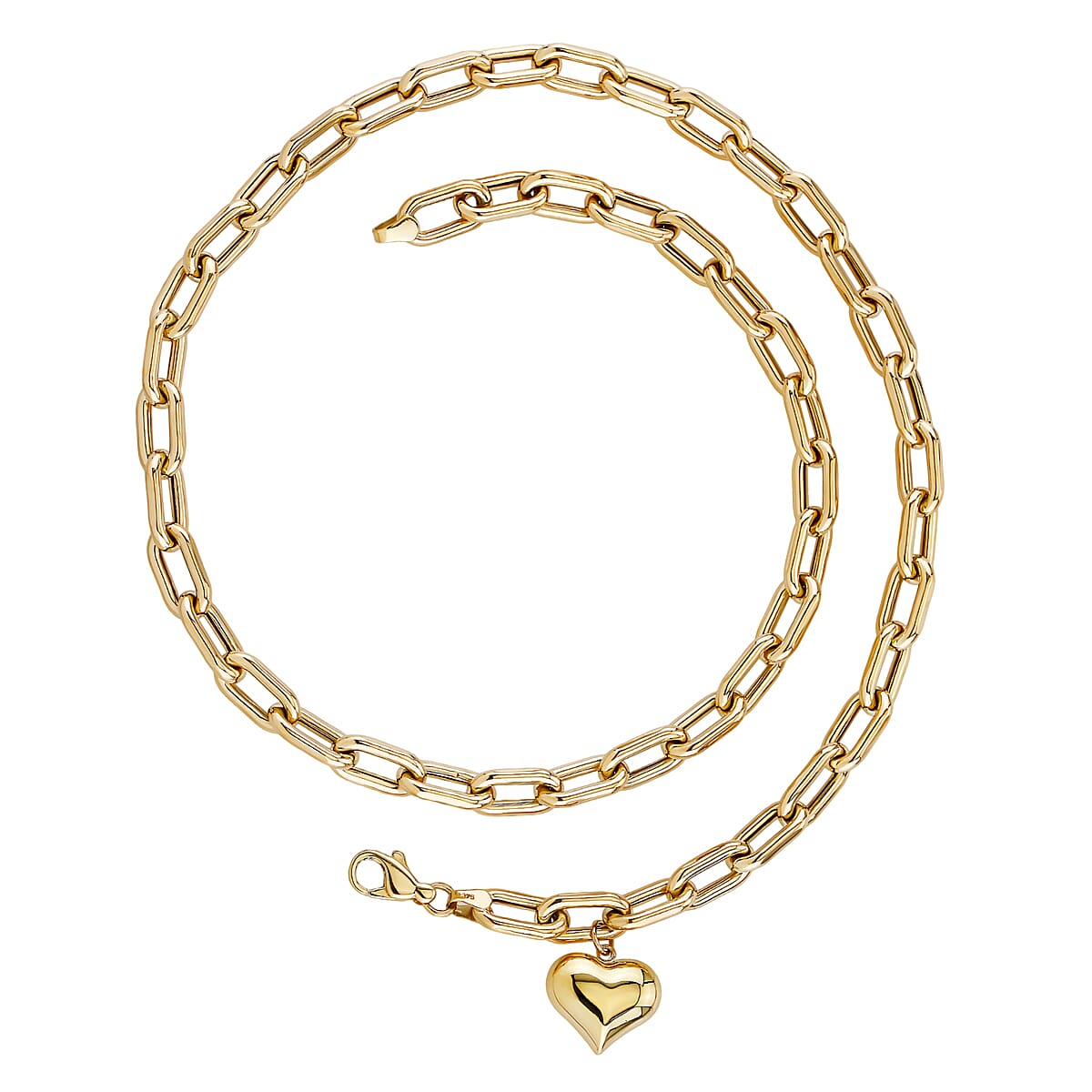 9K Yellow Gold Link Necklace with Heart Charm (Size - 20) with Lobster Clasp 8157447 0