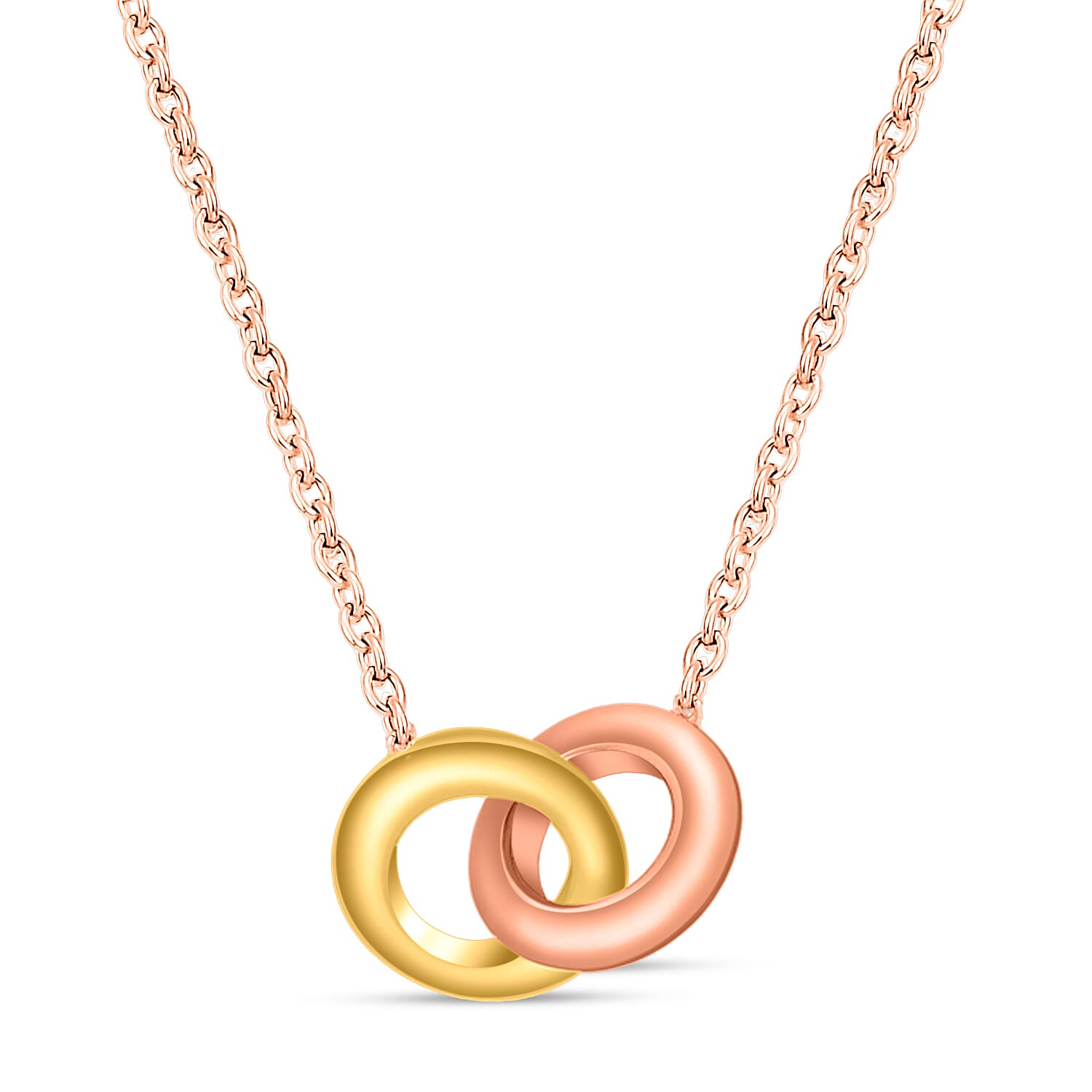 9K Two Colour Gold Double Rings Pendant Adjustable Necklet 16 Inch to 17 Inch 7343577 0