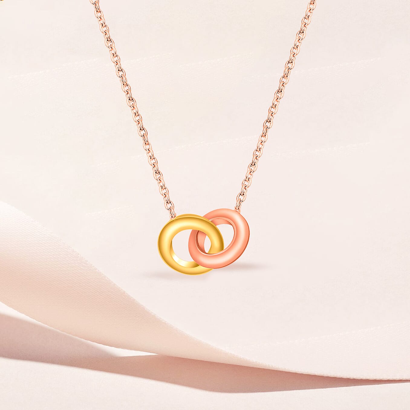 9K Two Colour Gold Double Rings Pendant Adjustable Necklet 16 Inch to 17 Inch 7343577 1