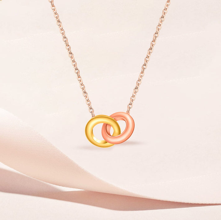 9K Two Colour Gold Double Rings Pendant Adjustable Necklet 16 Inch to 17 Inch 7343577 2