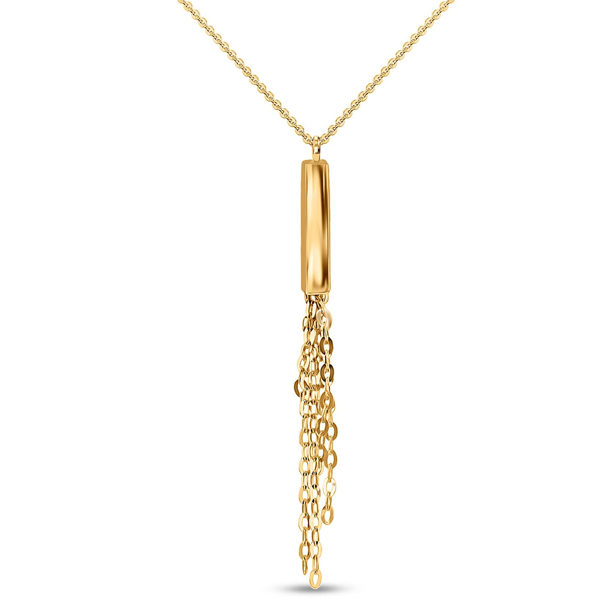 9K Yellow Gold 3mm x 20mm Bar with Tassle Necklace 16 Inch to 17 Inch 7343250 0
