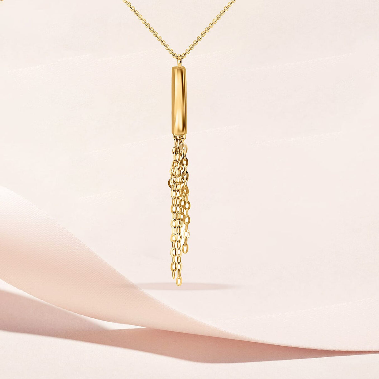 9K Yellow Gold 3mm x 20mm Bar with Tassle Necklace 16 Inch to 17 Inch 7343250 2