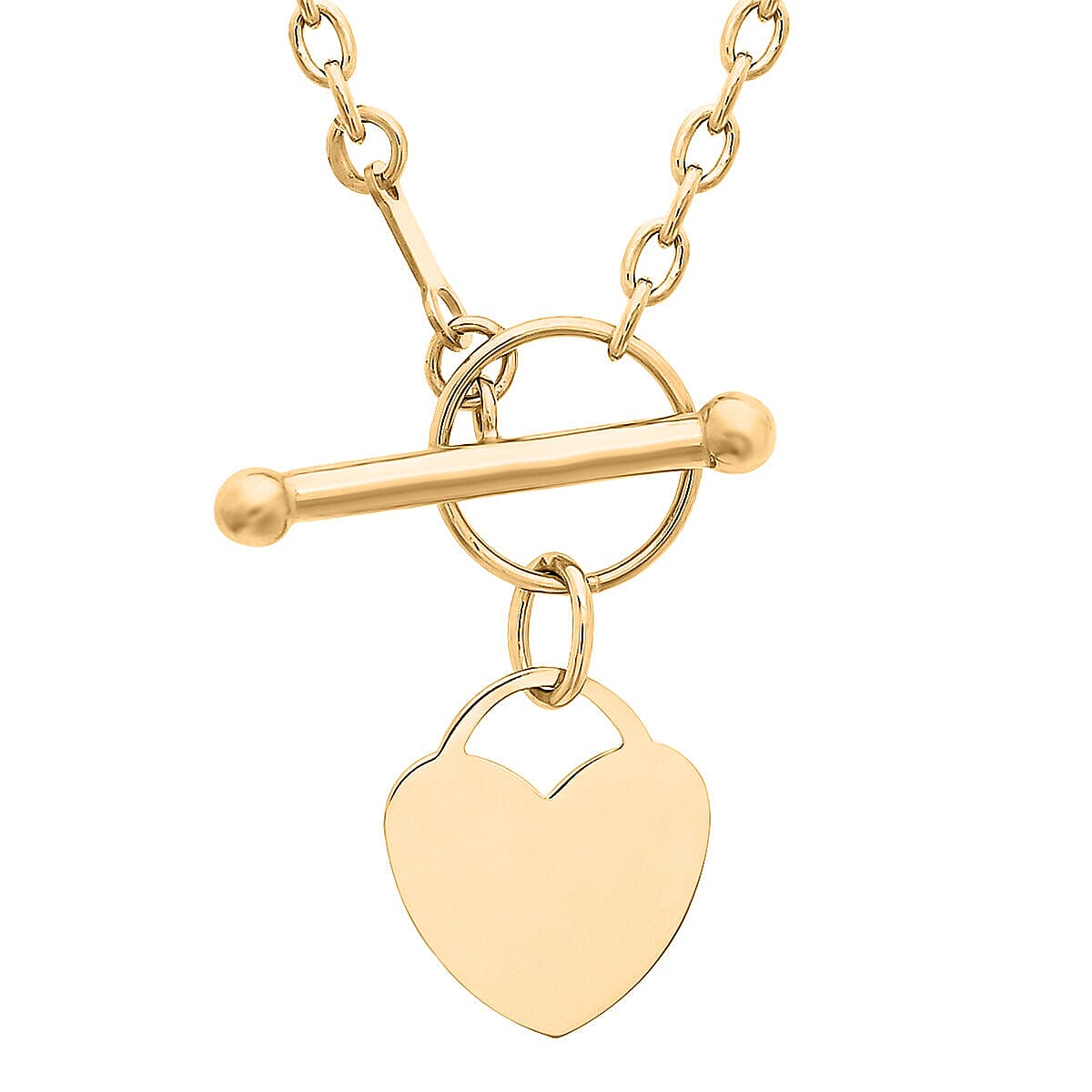9K Yellow Gold 12mm x 13mm Heart Charm T Bar Necklace 16 Inch 7426498 0
