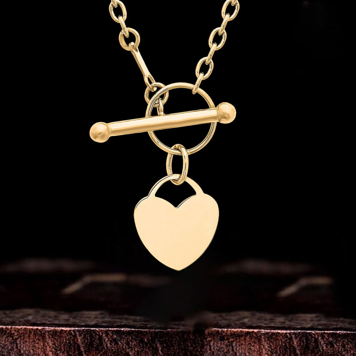 9K Yellow Gold 12mm x 13mm Heart Charm T Bar Necklace 16 Inch 7426498 1
